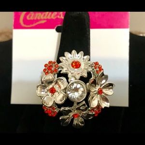 Ruby & Rhinestone Silver (stretch-band) Ring